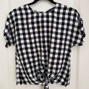 Madewell Black and White Tie Front Blouse